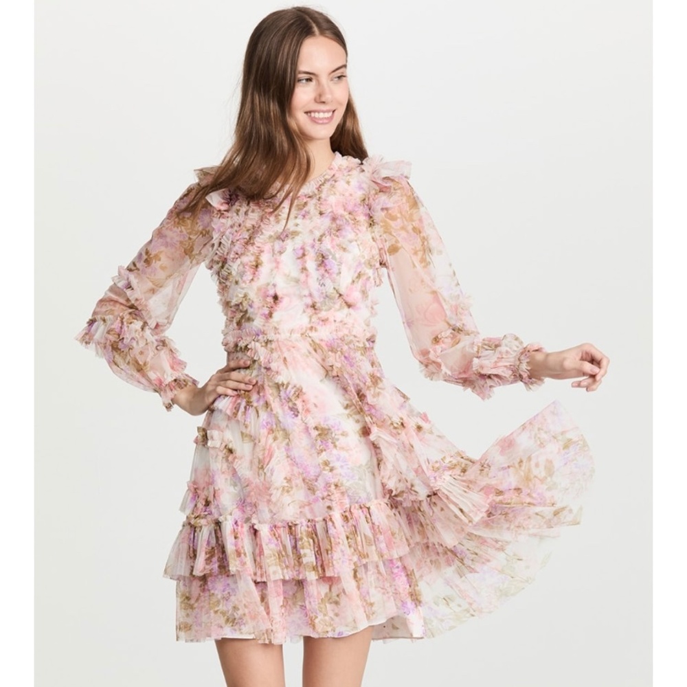 NWT Needle & Thread Darling Meadow Ruffle Mini Floral Dress Size 16